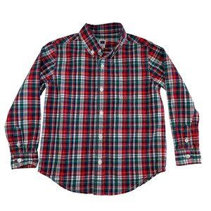 Boys JANIE AND JACK Red Green Plaid Cotton Button Down Sz 4